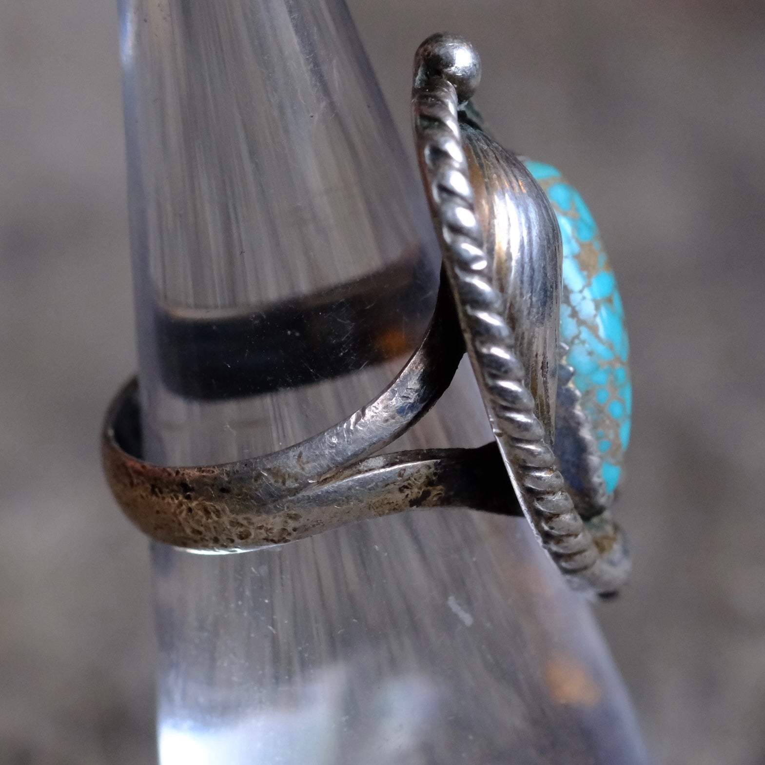 Vintage Sterling Turquoise Feather Ring 6