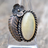 Vintage Sterling Mother Of Pearl Feather Ring 8.25