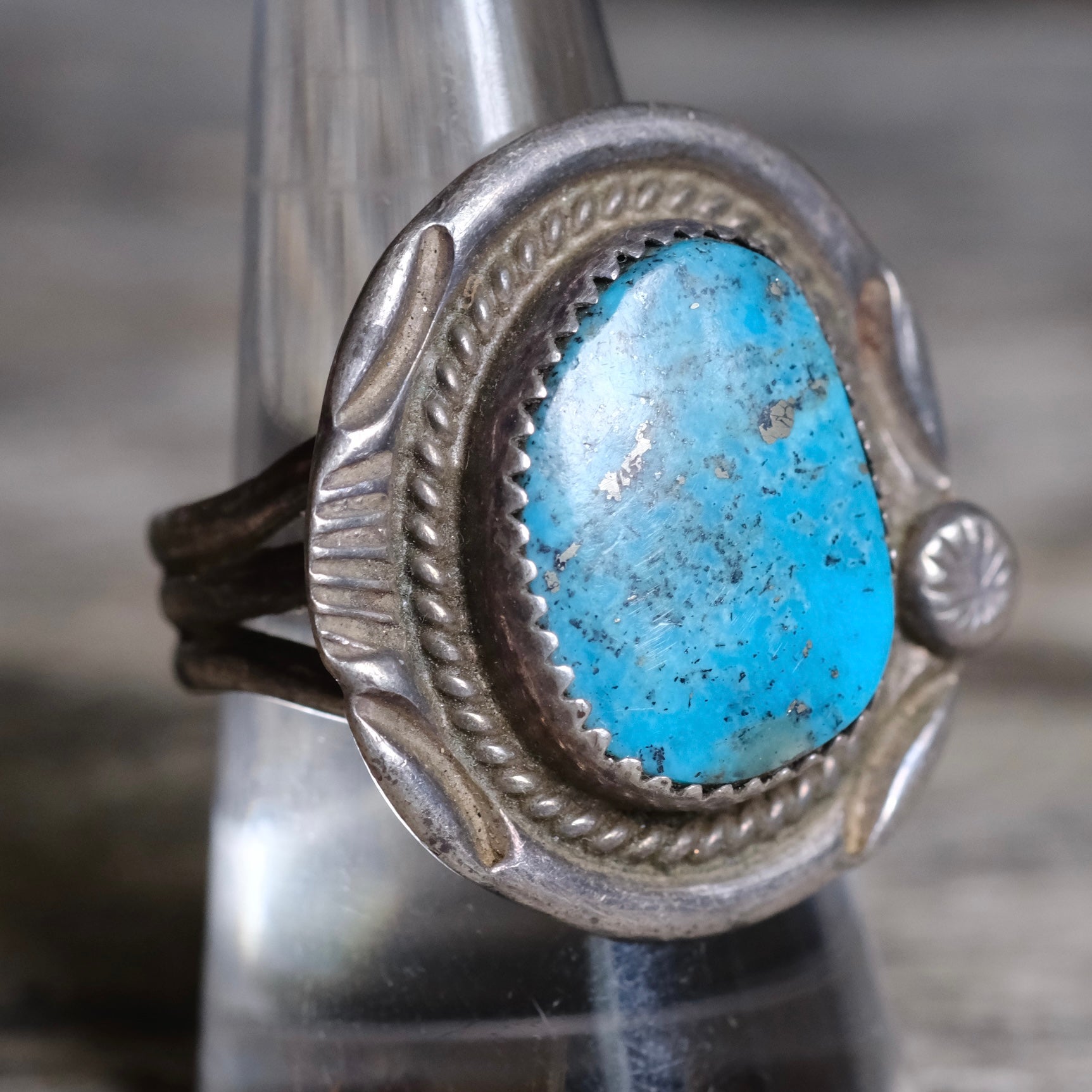 Vintage Sterling Turquoise Roper Ring 8.75