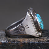 60's Vintage Sterling Turquoise Stamped Zia Ring 10.5