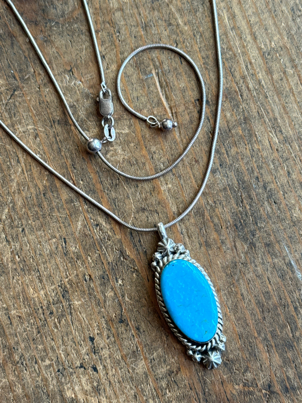 Vintage Sterling Silver Roped Star Turquoise Necklace