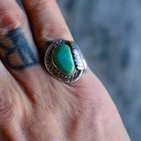 Vintage Sterling Turquoise Roper Ring 6.25