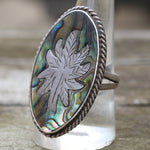 Vintage Sterling Abalone Sweet Leaf Ring 9