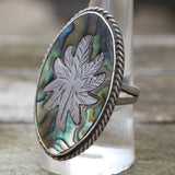 Vintage Sterling Abalone Sweet Leaf Ring 9