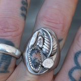 Vintage Sterling Chunky Petrified Wood Feather Ring 10