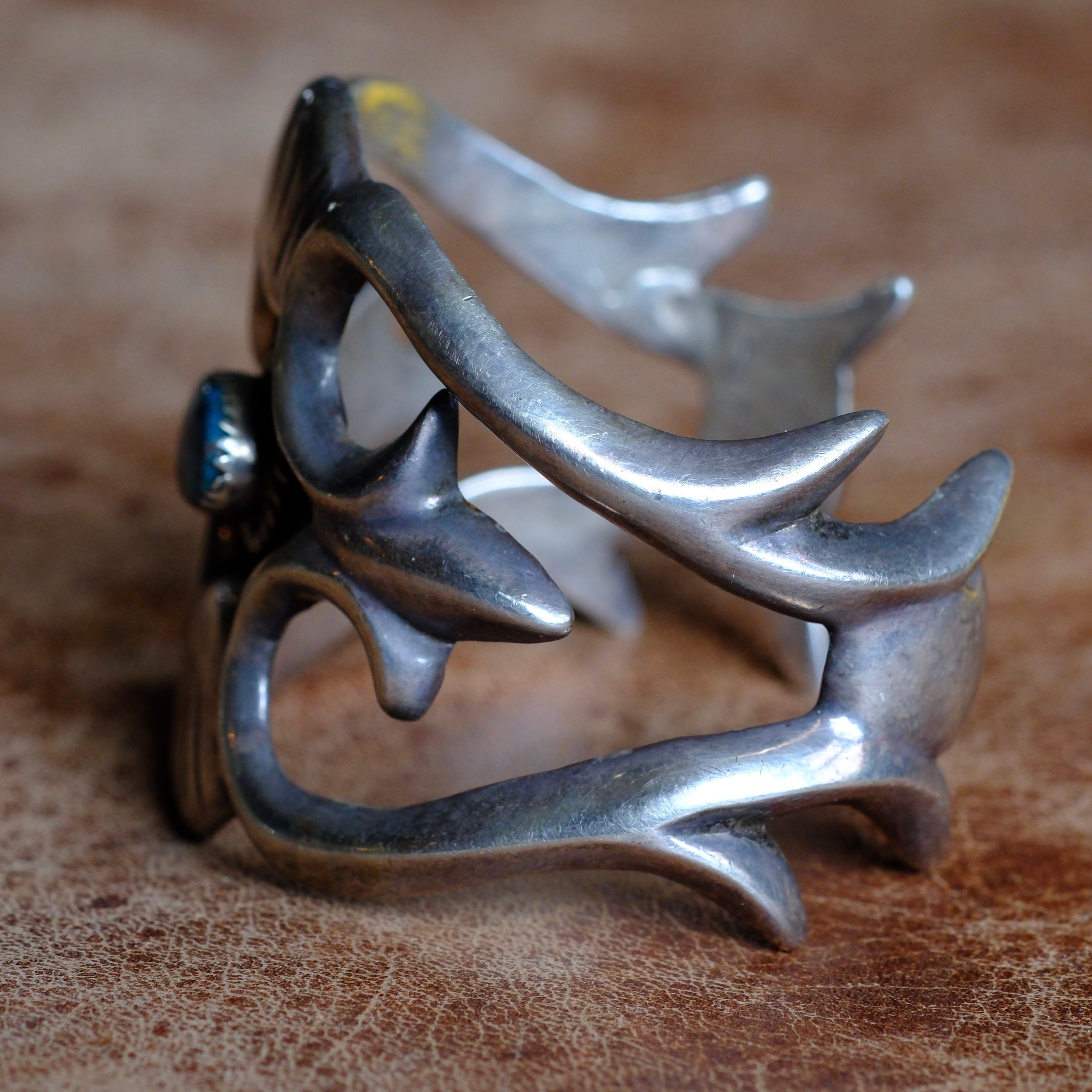 Vintage Sterling Turquoise Sandcast Cuff Bracelet