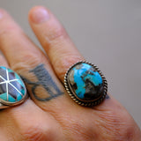 Vintage Sterling Turquoise Roper rIng 5.75