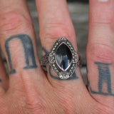 Vintage Sterling Onyx Marcasite Ring 10.75