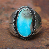 Vintage Sterling Turquoise Ribbed Band Ring 9.25