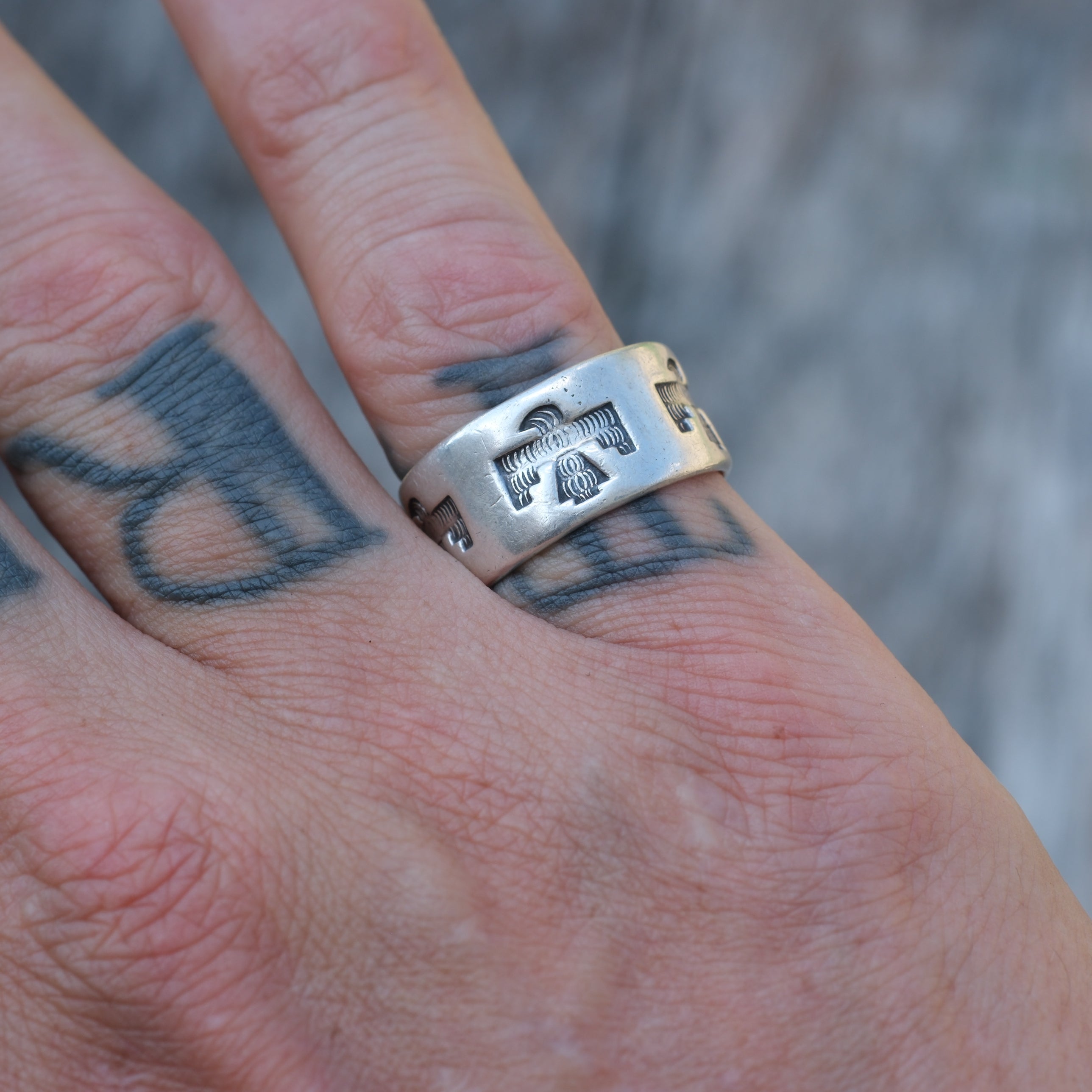 Vintage Sterling Thunderbird Band Ring 8.25