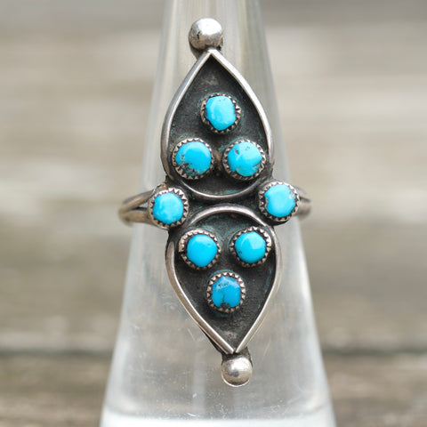 Vintage Sterling Turquoise Cluster Ring 6.5