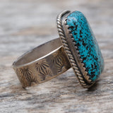 Vintage Sterling Turquoise Stamped Band Ring 7.25