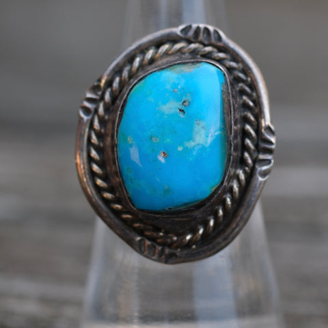 Vintage Sterling Turquoise Roper Ring 6.75