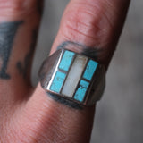 Vintage Sterling Turquoise and Mother Of Pearl Inlay Ring 11.5