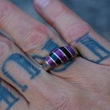 Vintage Sterling Onyx and Purple Stone Inlay Band 9.75