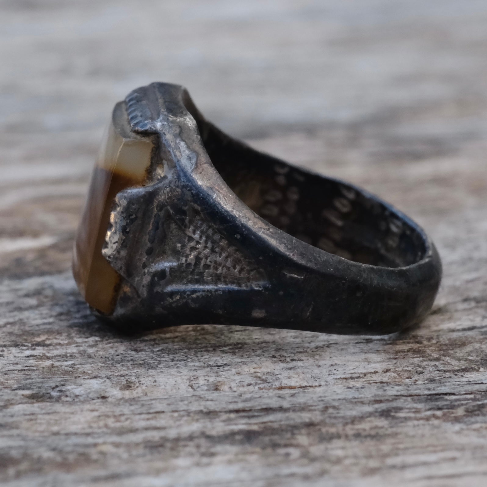 Vintage Sterling Agate Arrowhead Signet Ring 7
