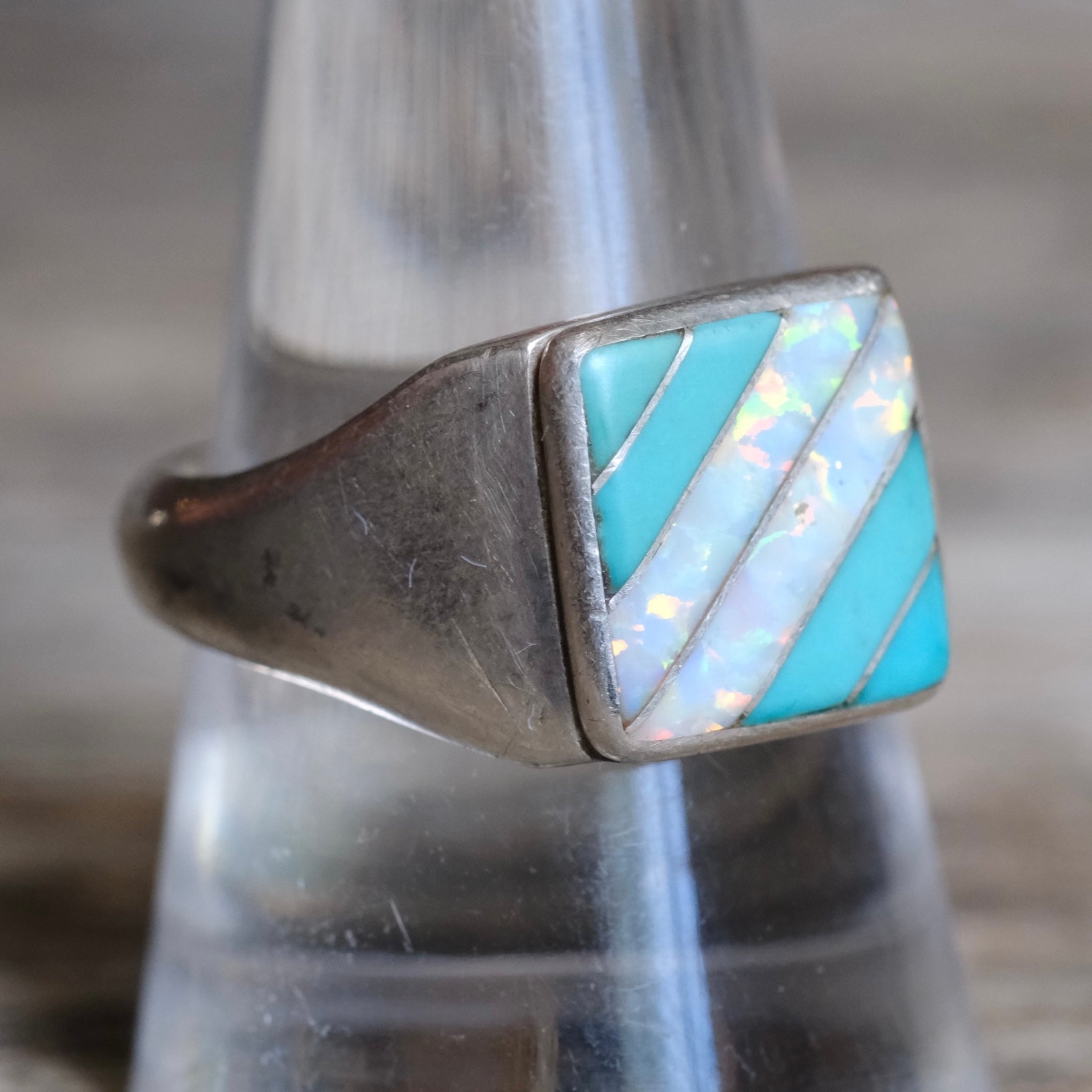 Vintage Sterling Turquoise and Opalite Inlay Ring 10