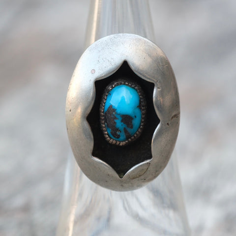 Vintage Sterling Turquoise Shadowbox Ring 4.5