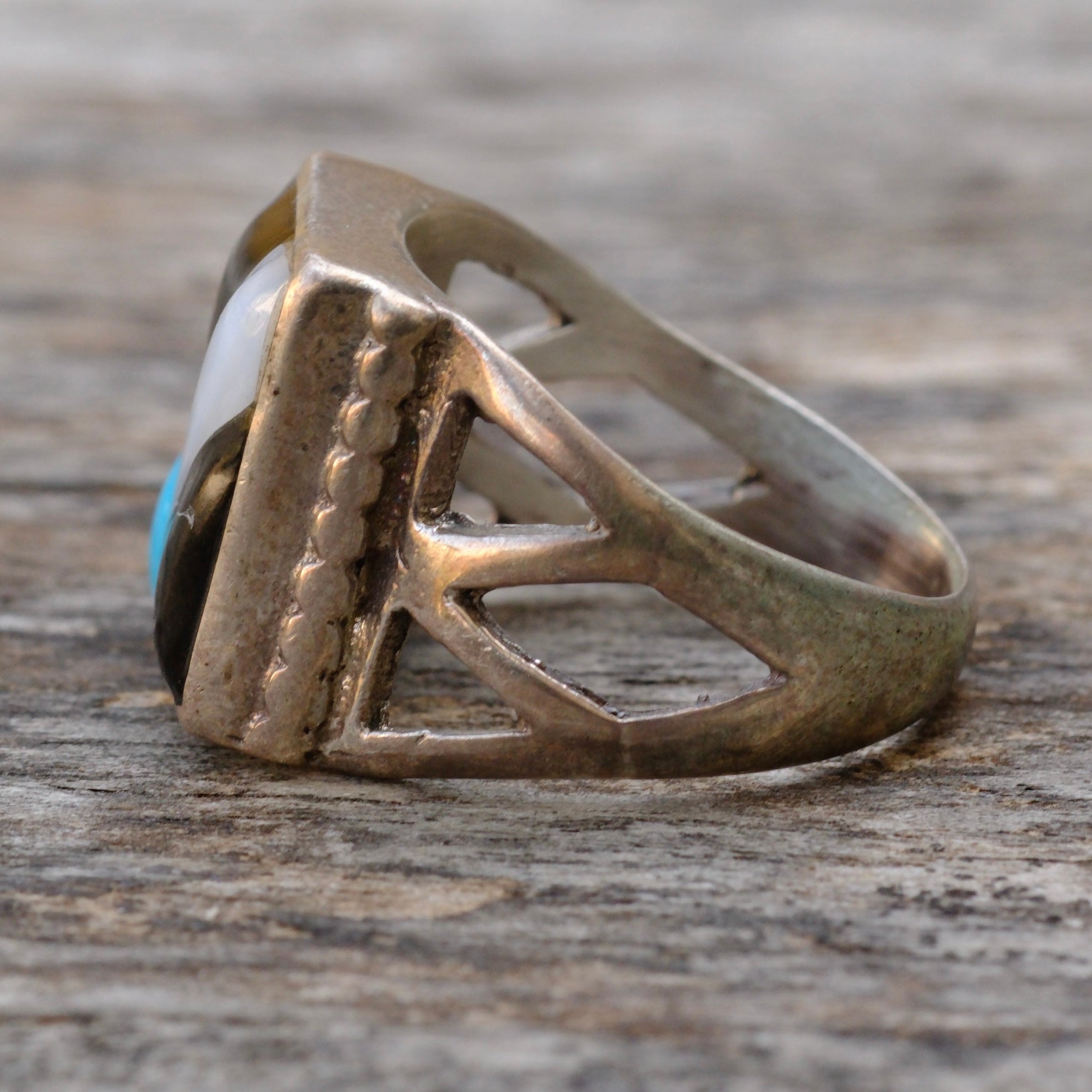 Vintage Sterling Multistone Inlay Sunrise Ring 9.5