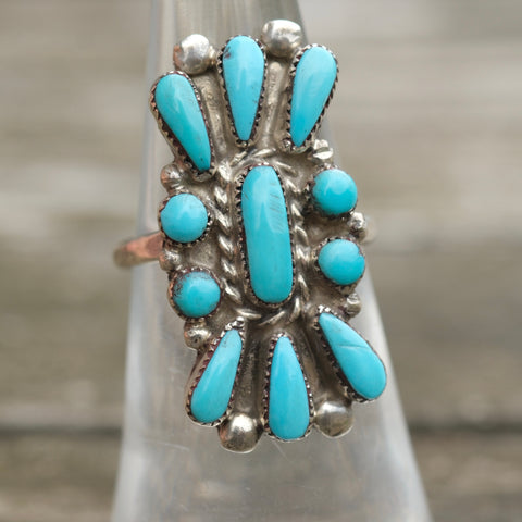 Vintage Sterling Turquoise Cluster Ring 6