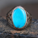 Vintage Sterling Turquoise Thunderbird Ring 8.25