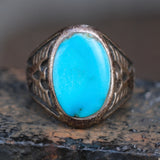 Vintage Sterling Turquoise Thunderbird Ring 8.25