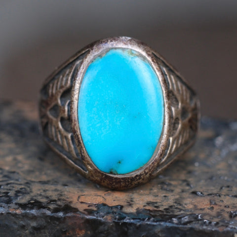 Vintage Sterling Turquoise Thunderbird Ring 8.25