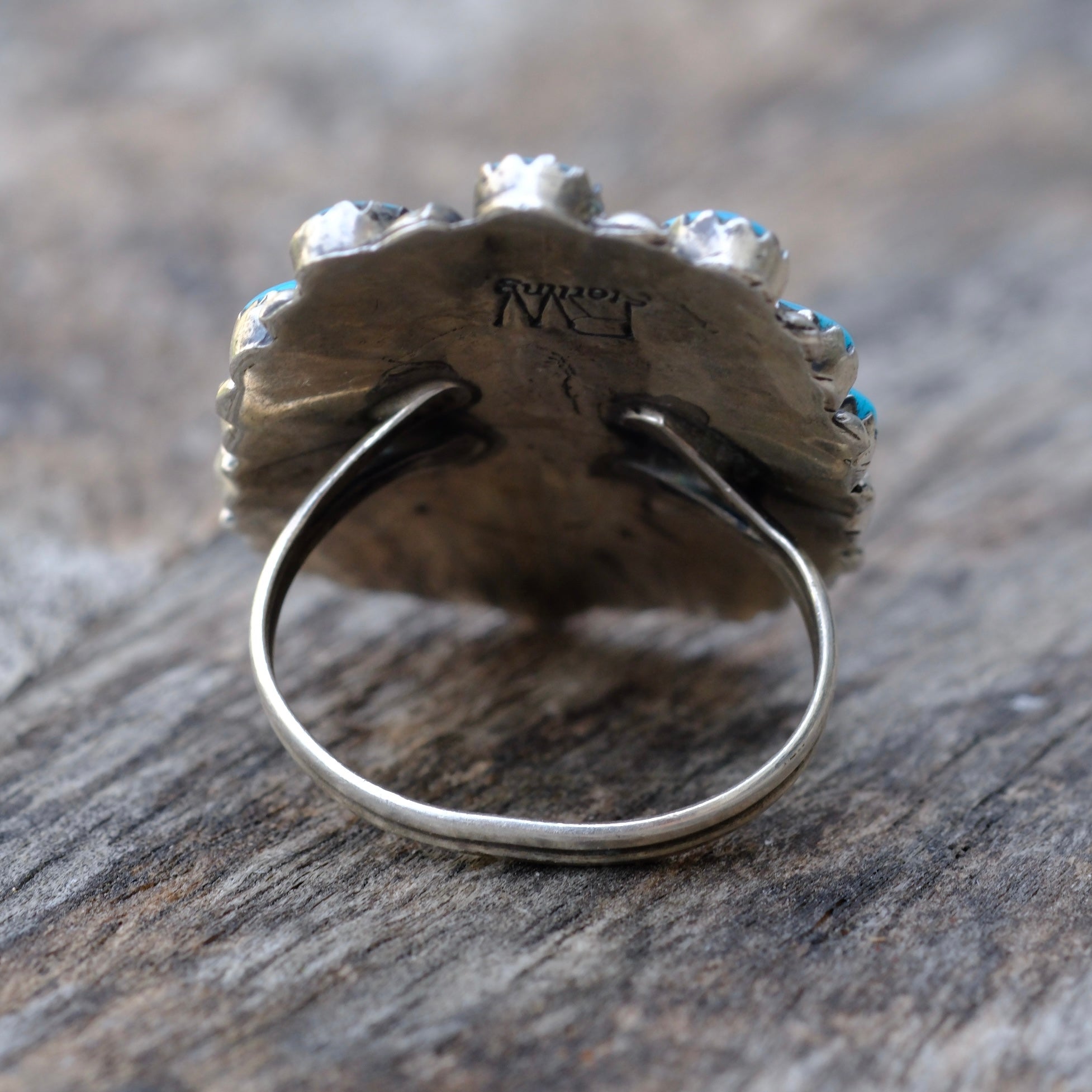 Vintage Sterling Turquoise Cluster Ring 7