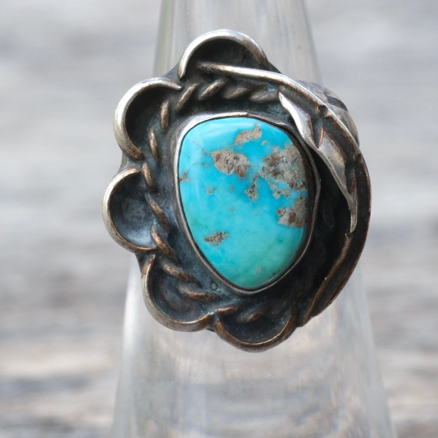 Vintage Sterling Turquoise Feather Ring 5.75