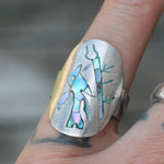 Vintage Sterling Abalone Inlay Bird Ring 7