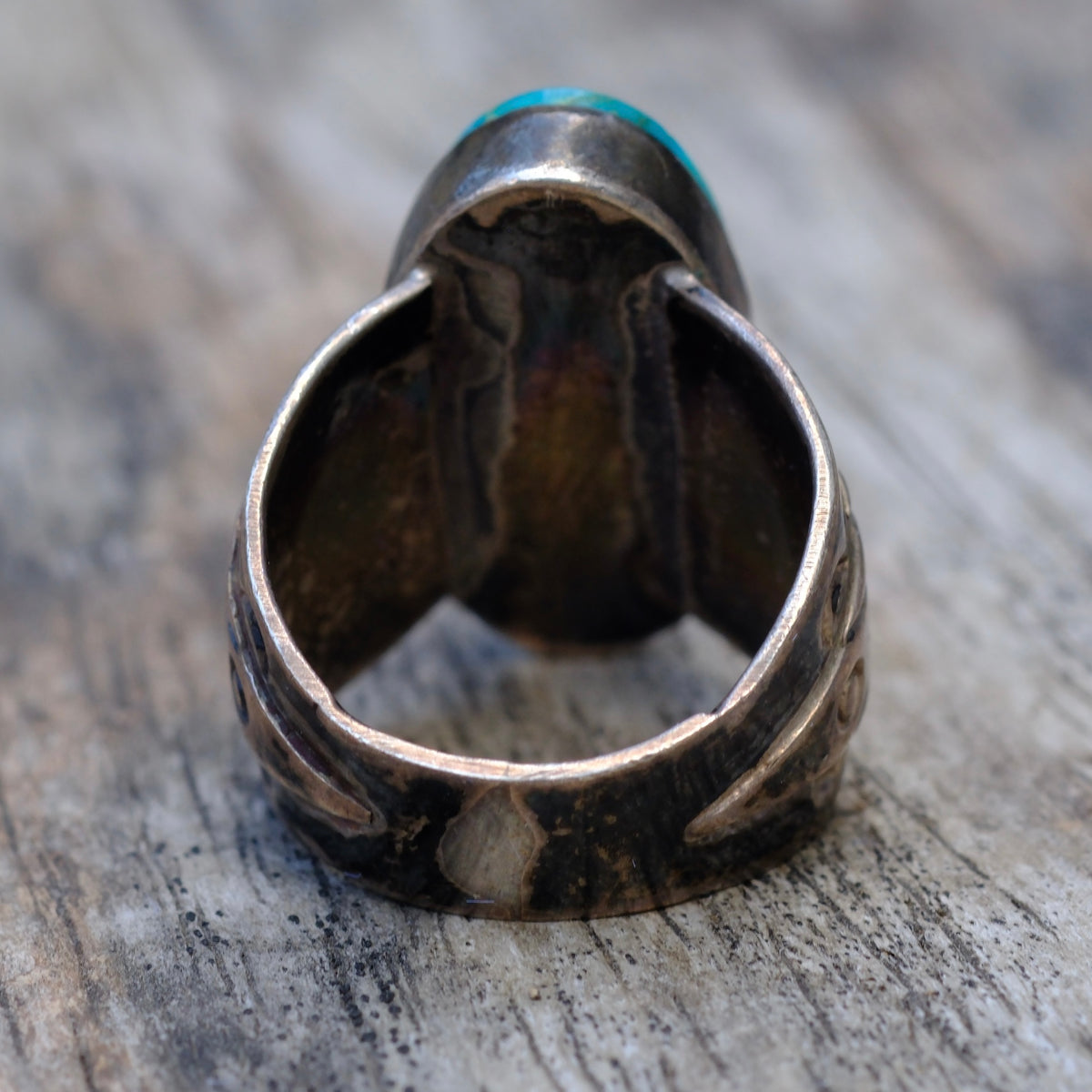 Vintage Sterling Turquoise Stamped Band Ring 5