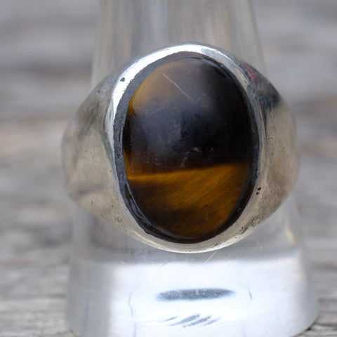Vintage STerling Tigers Eye Cabochon Ring 11.25