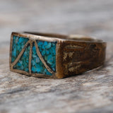 Vintage Sterling Crushed Turquoise Inlay Band 10.75