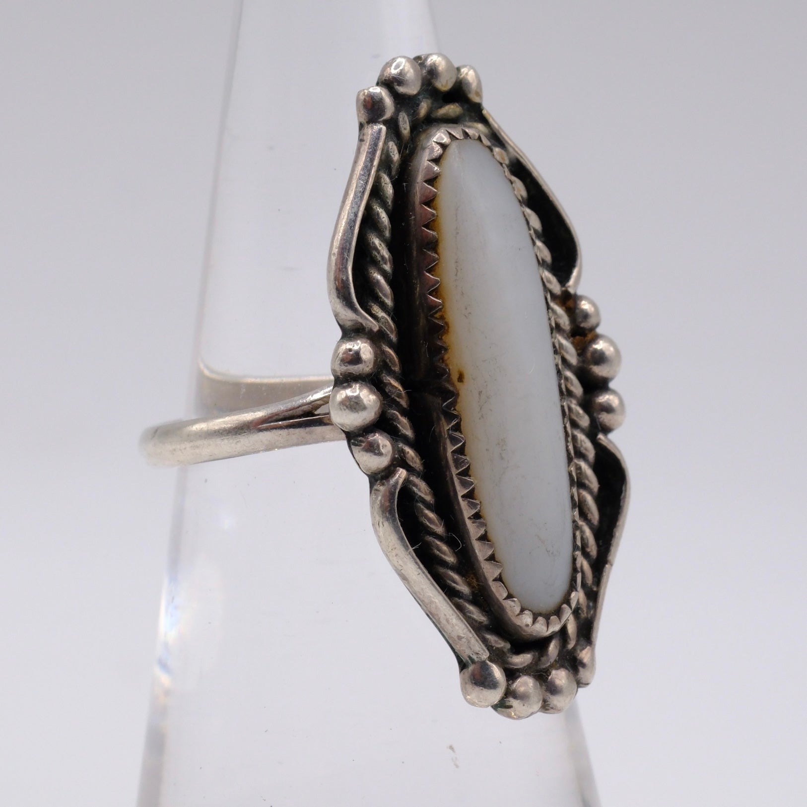 Vintage Sterling Mother Of Pearl Ring 5.25