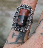 Vintage Sterling Petrified Wood Ring 3.75