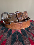 Vintage Hand Floral Tooled Brown Leather ‘JIM’ Belt