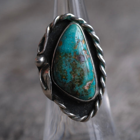 Vintage Sterling Turquoise Roped Ring 6.5