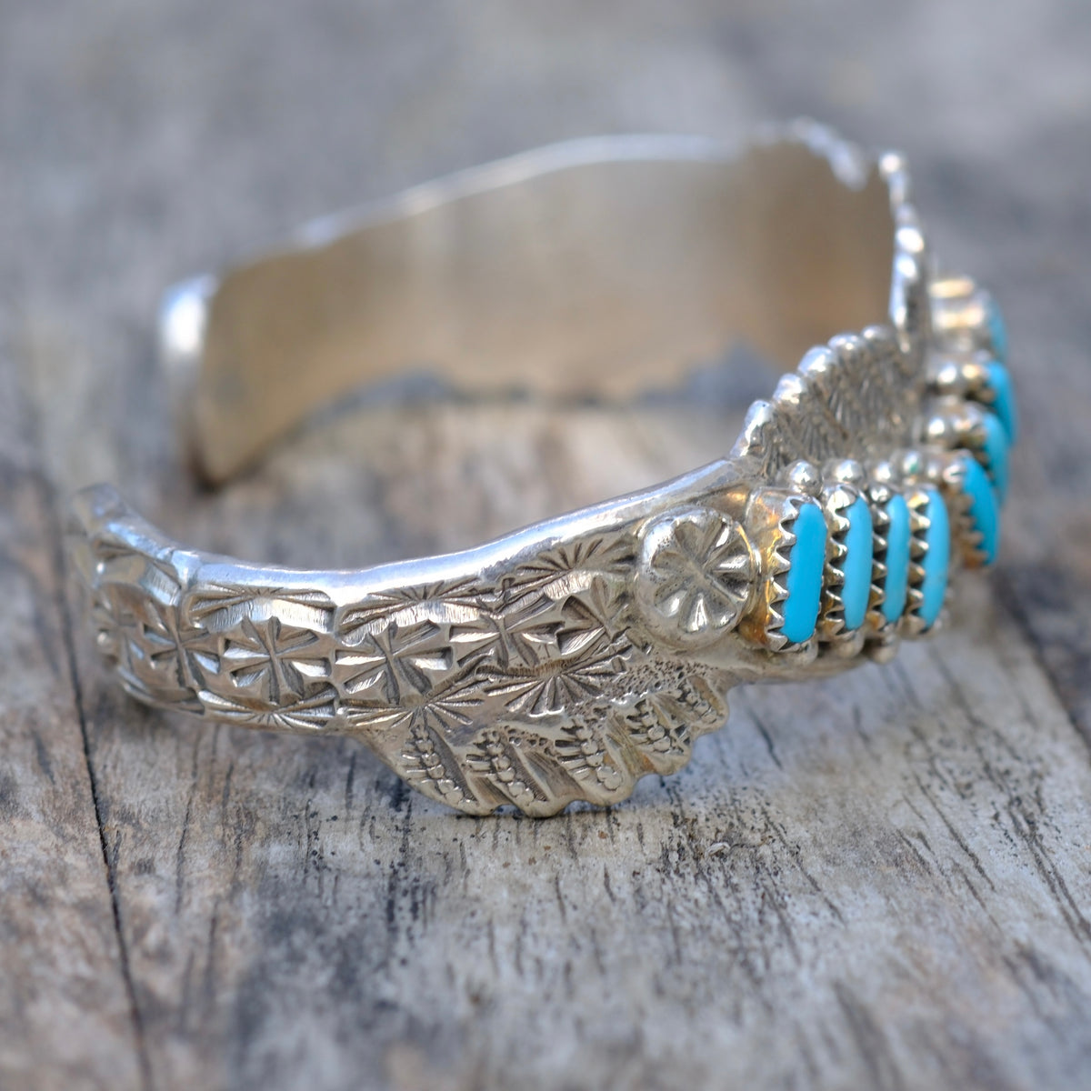 Vintage Sterling Zuni Petit Point Turquoise Cuff Bracelet Mary Faye Hanaweeke