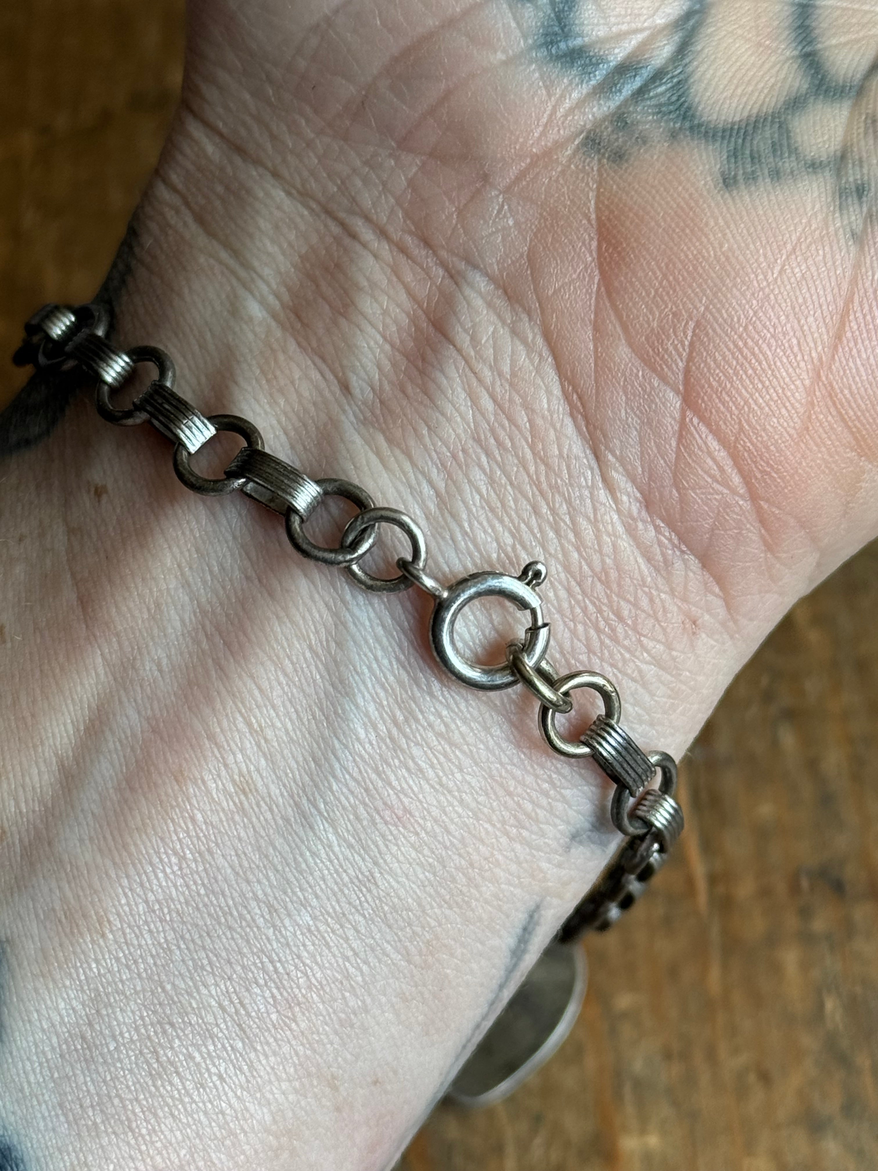 Vintage Sterling Silver 7.75” Deco Link Chain Bracelet