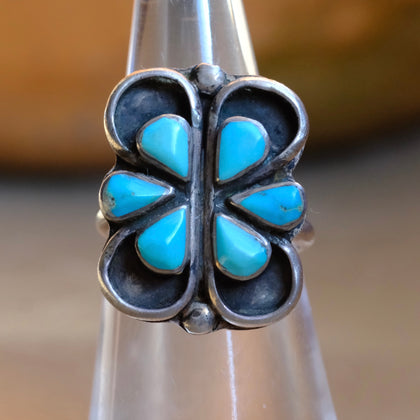 Vintage Sterling Turquoise Cluster Ring 6