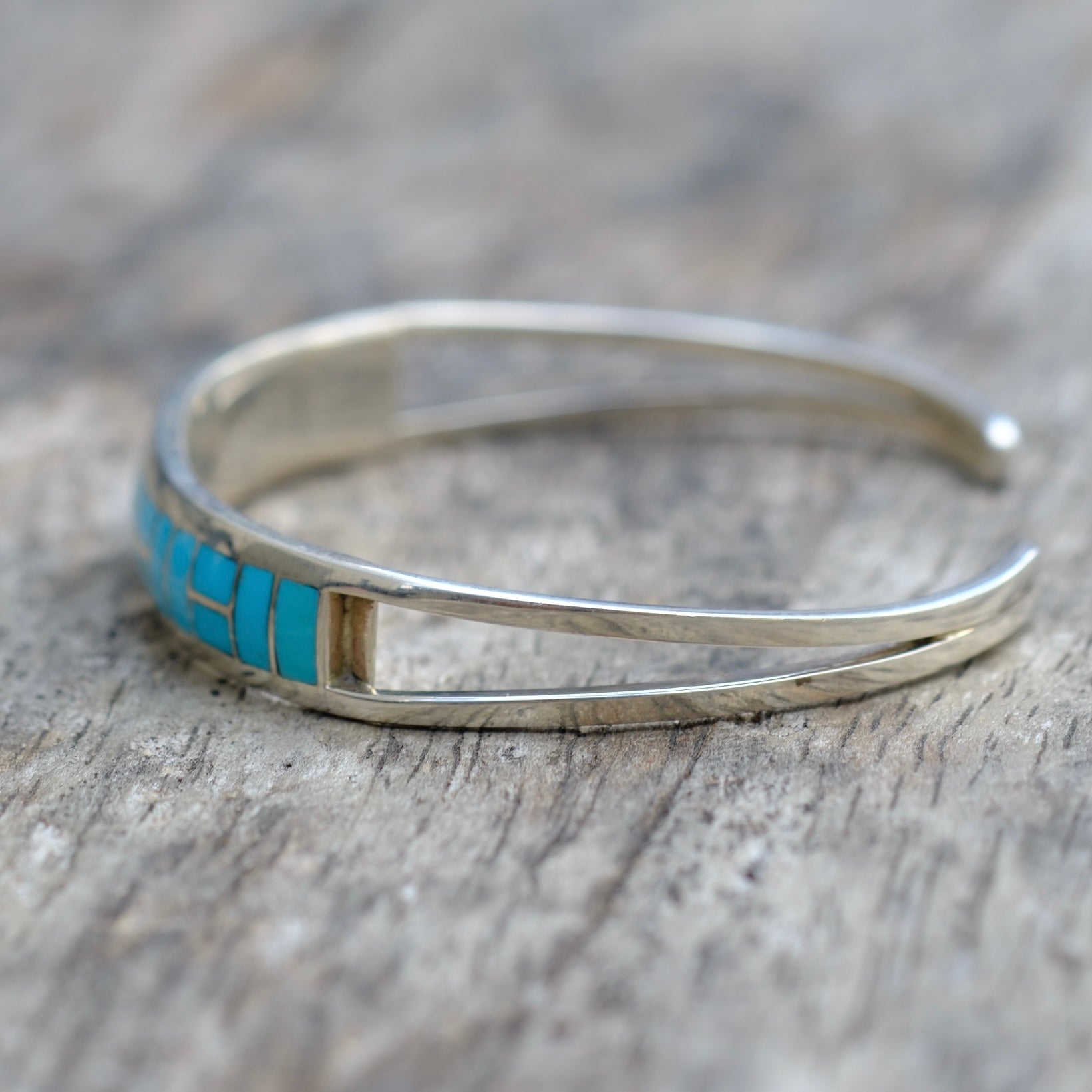Vintage Sterling Silver Turquoise Inlay Cuff Bracelet