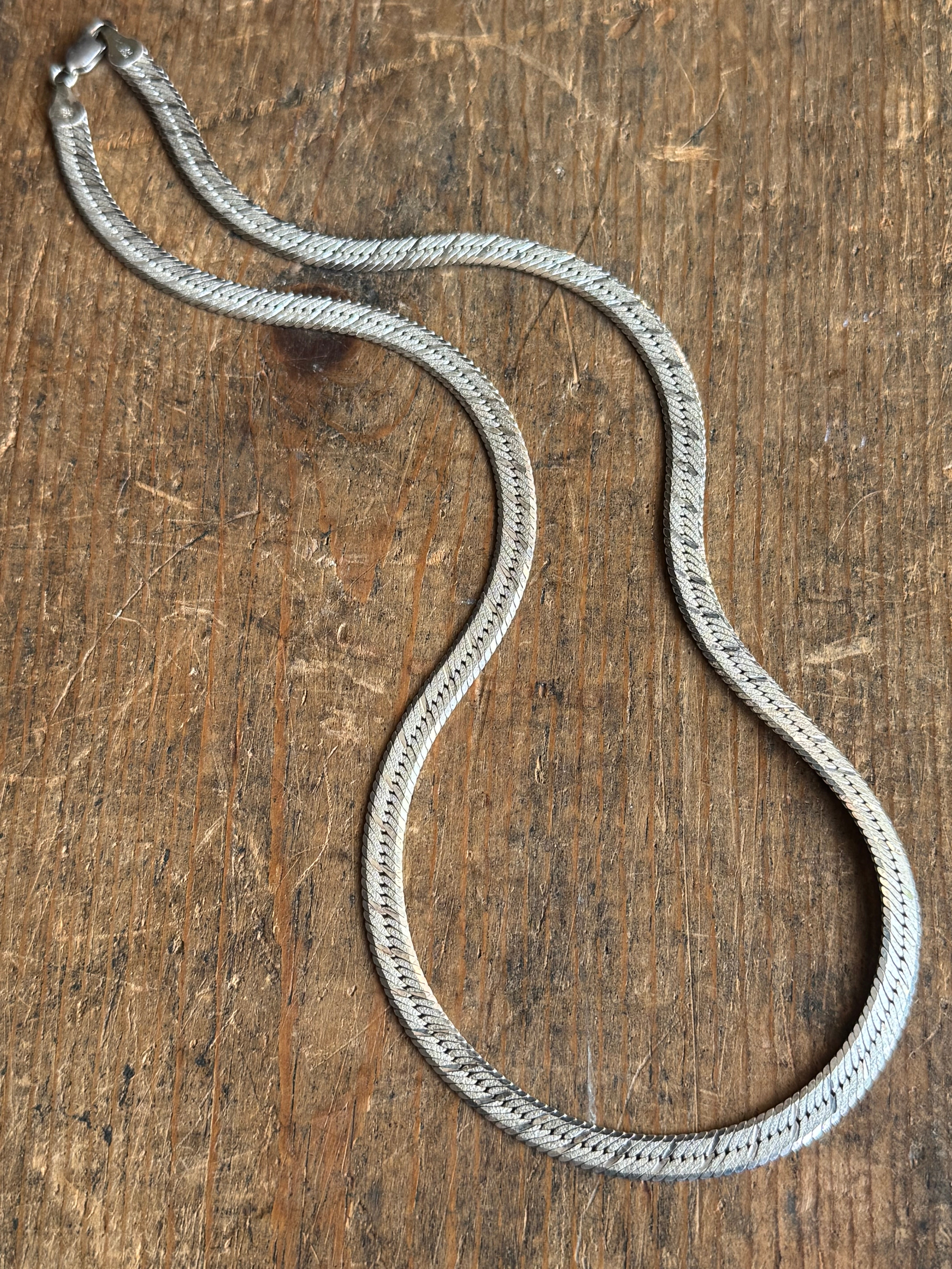 Vintage Sterling Silver 20” Etched Herringbone Chain