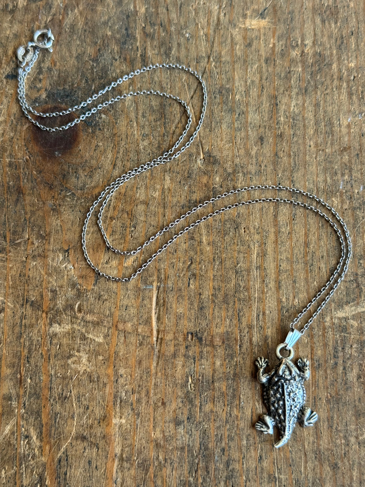 Vintage Sterling Silver Horned Toad Necklace