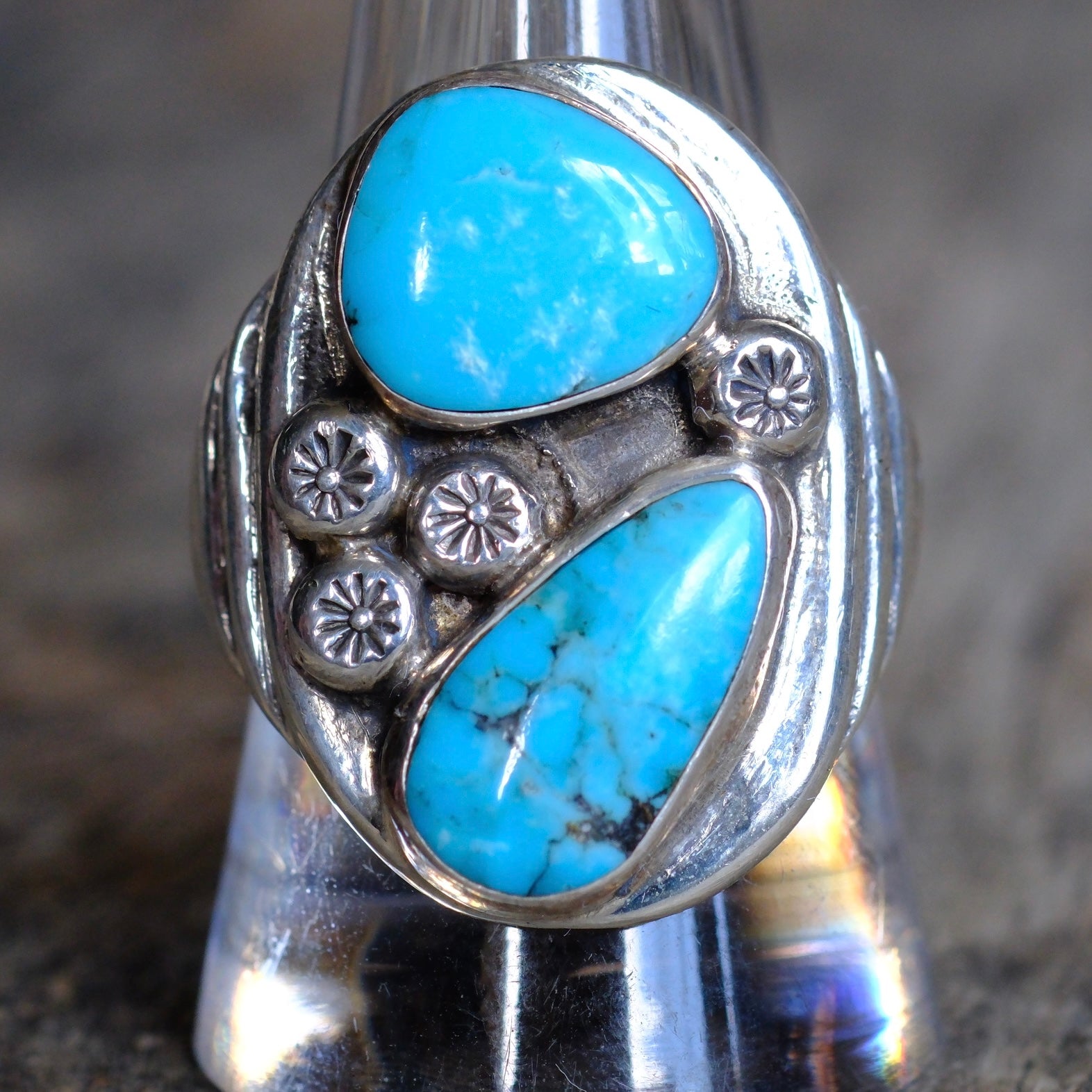 Vintage Sterling 2-Stone Turquoise Ring 10