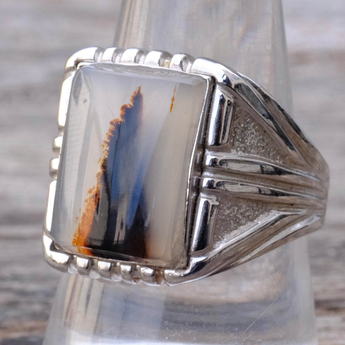 Vintage Sterling Agate Signet Ring 10