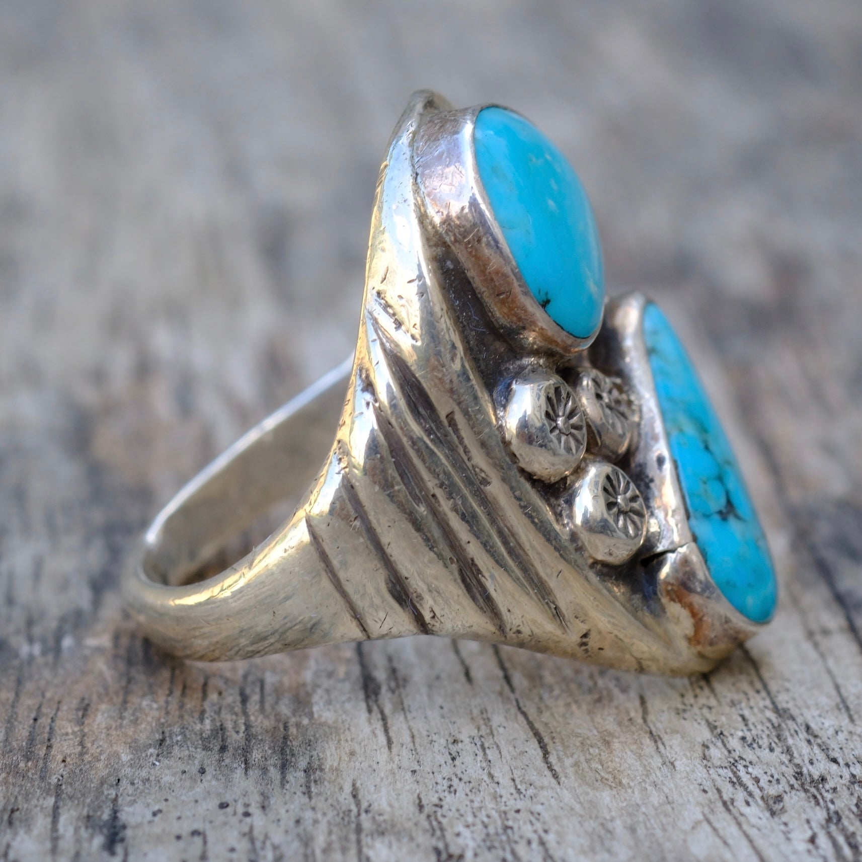 Vintage Sterling 2-Stone Turquoise Ring 10