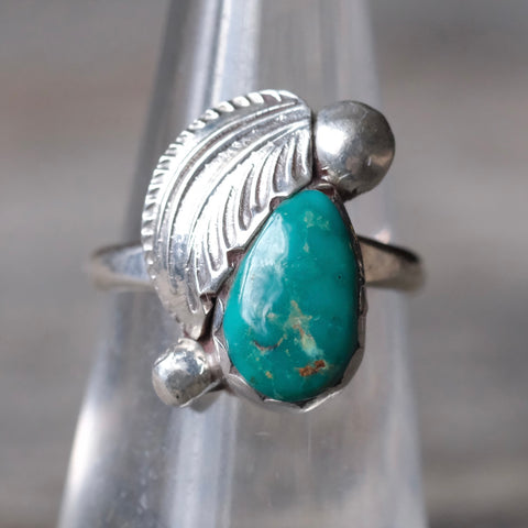 Vintage Sterling Turquoise Feather Ring 5.5