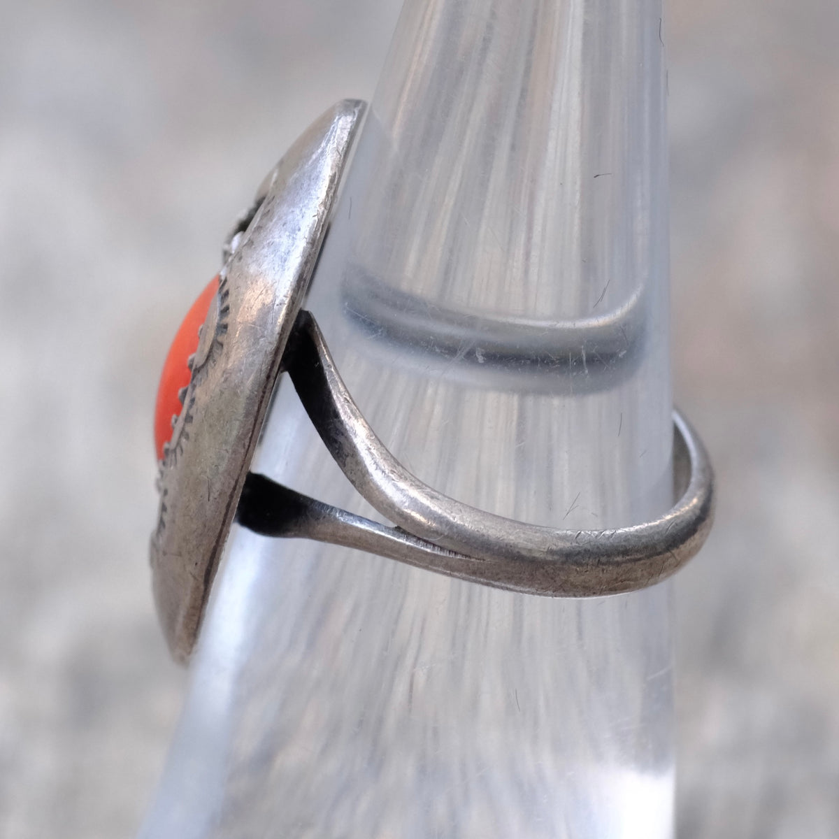 Vintage Sterling Coral Shadowbox Ring 5.75