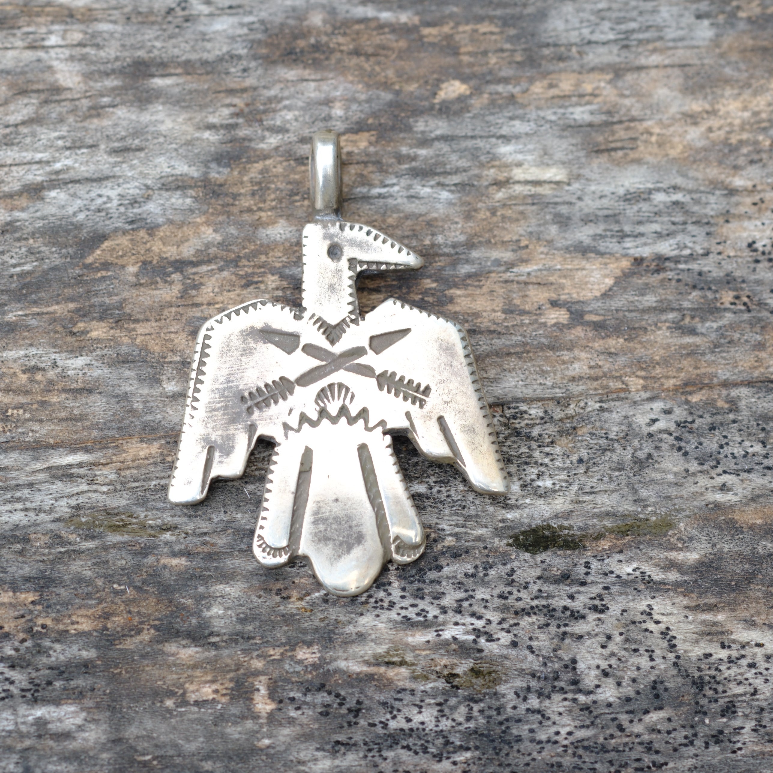 Sterling Silver Stamped Thunderbird Necklace