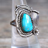 Vintage Sterling Turquoise Feather Ring 7.25